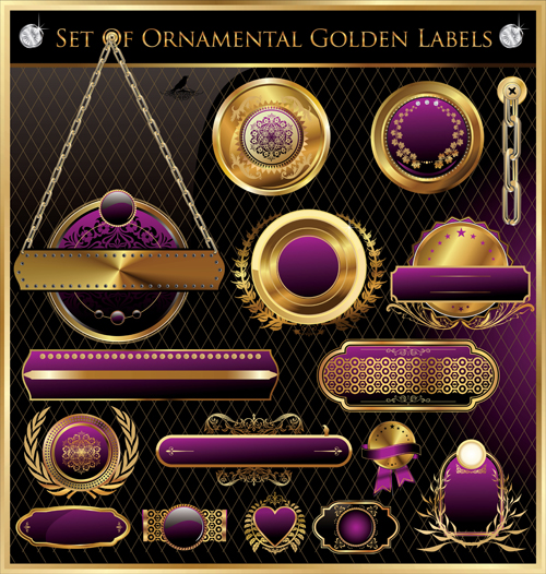 Luxury golden labels with heraldry vector set 04