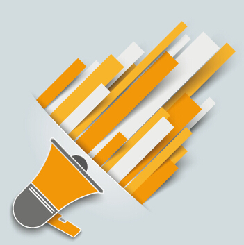 Megaphone with paper tapes background vector