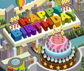 Modern city with birthday background vector