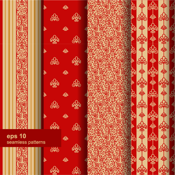 Ornaments floral pattern seamless set vector 01
