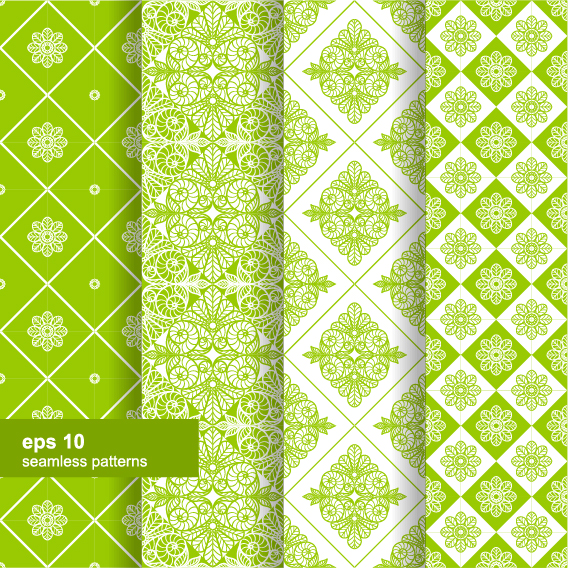 Ornaments floral pattern seamless set vector 04