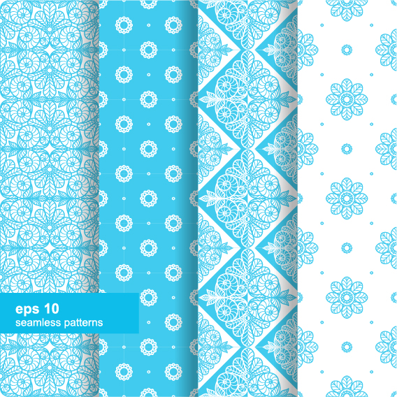 Ornaments floral pattern seamless set vector 07