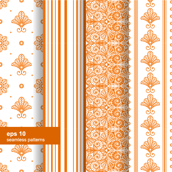 Ornaments floral pattern seamless set vector 08