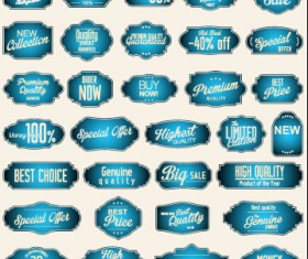 Ornate blue sale labels set vector