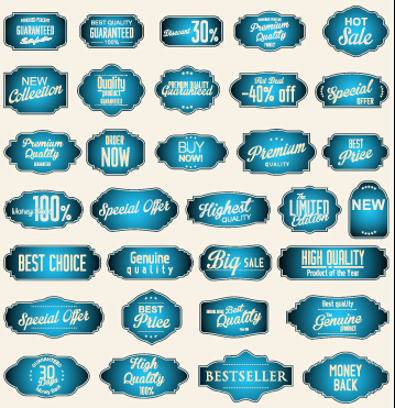 Ornate blue sale labels set vector
