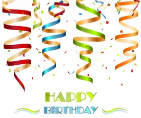 Paper tapes with confetti happy birthday background vector 01