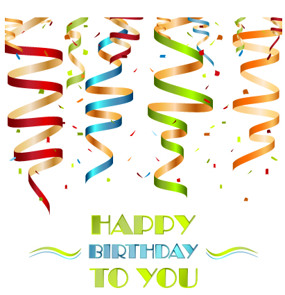 Paper tapes with confetti happy birthday background vector 01