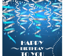 Paper tapes with confetti happy birthday background vector 02