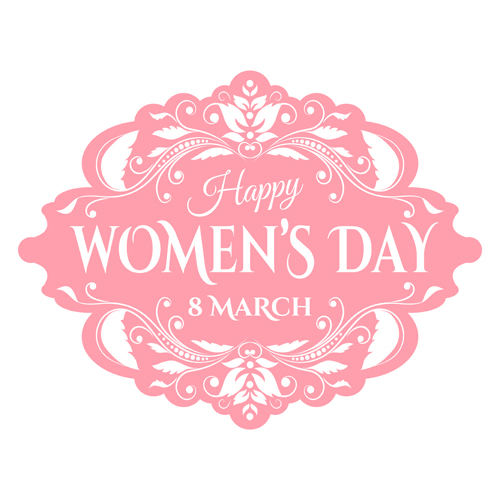 Pink womens day label vectors