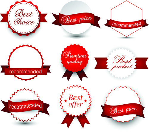 Red ribbon with commodity labels vectors 02