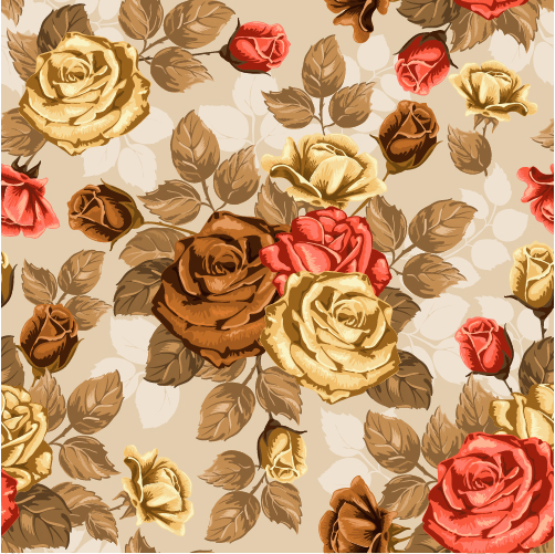 Retro styles roses seamless pattern vector 04