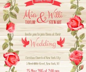 Rose frame with wedding cards vector 03