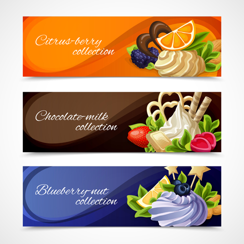 Shiny chocolate and sweets vector banners 04