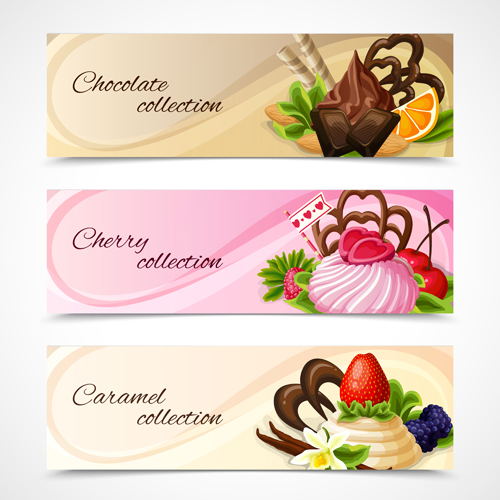 Shiny chocolate and sweets vector banners 05