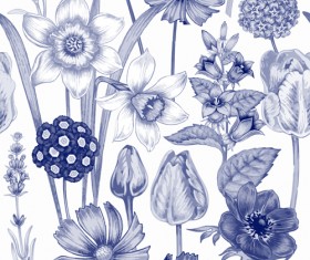 Sketch flowers art pattern seamless vector 04 free download