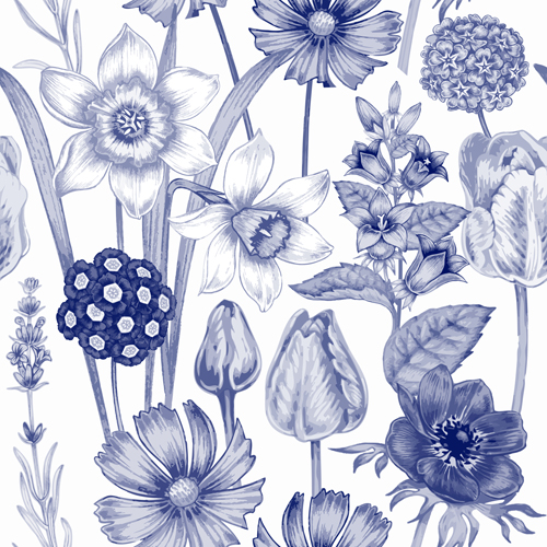 Sketch flowers art pattern seamless vector 03