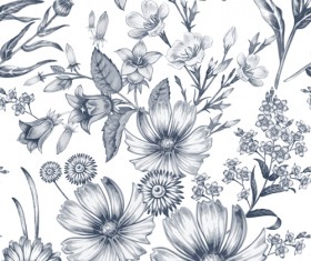 Sketch flowers art pattern seamless vector 05