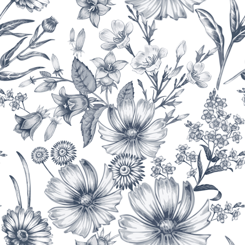 Sketch flowers art pattern seamless vector 05