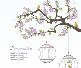 Spring birds with flower background art
