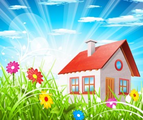 Spring flower with grass art background 01