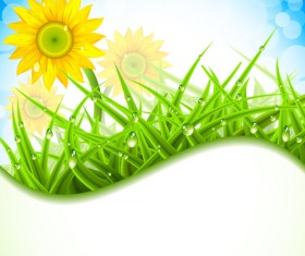 Spring flower with grass art background 02
