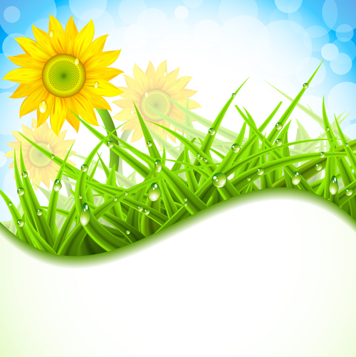 Spring flower with grass art background 02