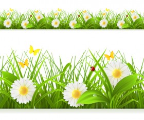 Spring flower with grass art background 03