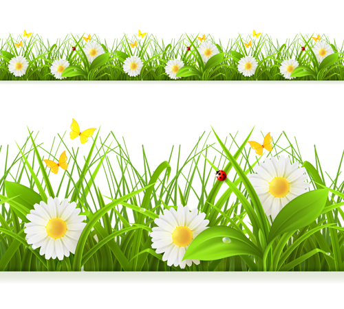 Spring flower with grass art background 03