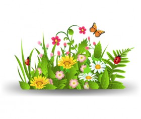 Spring flower with grass art background 04
