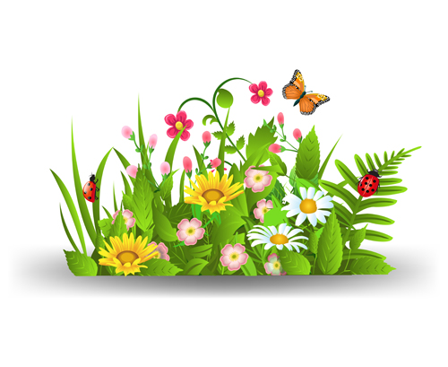 Spring flower with grass art background 04