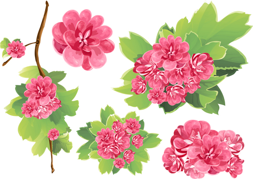 Spring pink flowers vector material