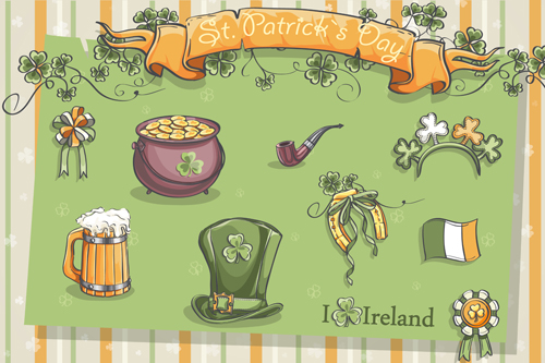 St Patrick Day hand drawn vector background 02
