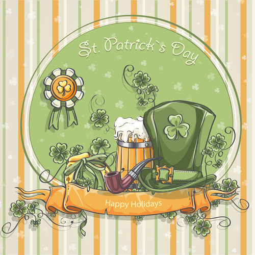 St Patrick Day hand drawn vector background 05