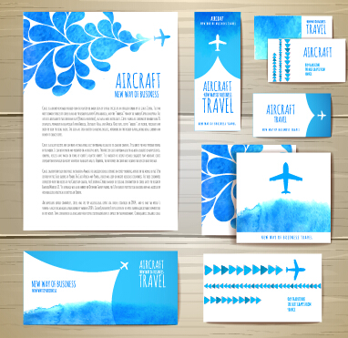 Summer travel watercolor cards vector 01