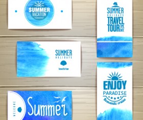 Summer travel watercolor cards vector 02