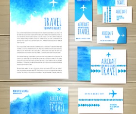 Summer travel watercolor cards vector 03