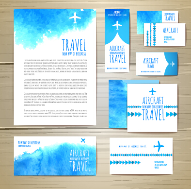Summer travel watercolor cards vector 03