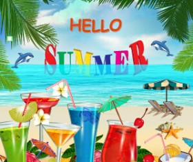 Summer travel with fruit drink vector background 01
