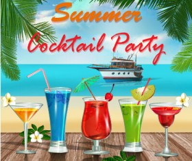 Summer travel with fruit drink vector background 02