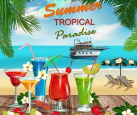 Summer travel with fruit drink vector background 04
