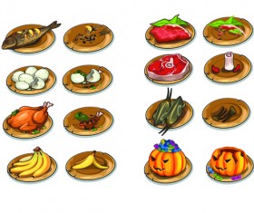 Various food vintage icons vectors set 01