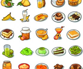 Various food vintage icons vectors set 02