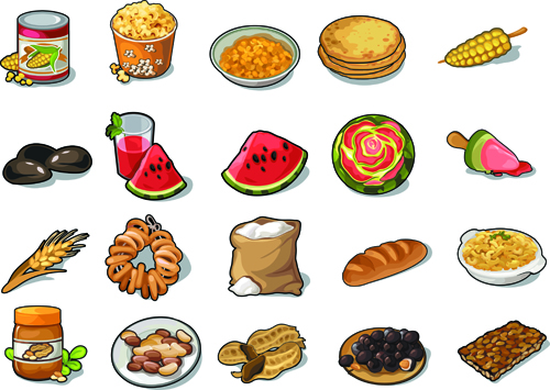 Various food vintage icons vectors set 03