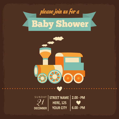 Vintage baby shower Invitation cards vector 02