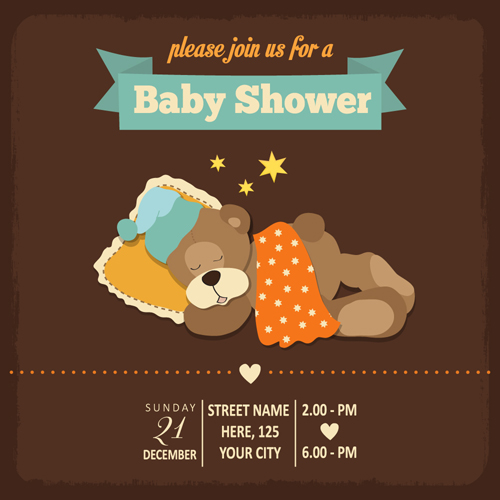 Vintage baby shower Invitation cards vector 05