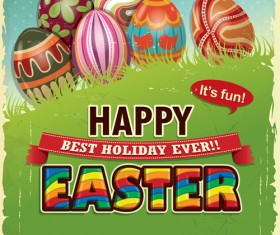 Vintage easter holiday poster vector set 04
