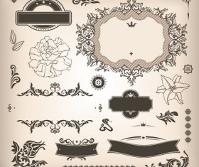Vintage floral decor with frame vector 01