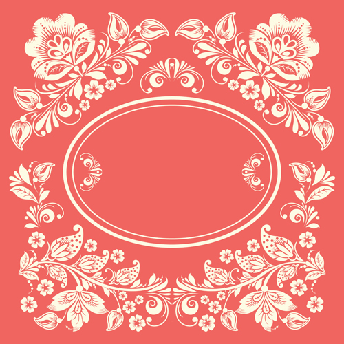 Vintage floral with pink background vector 04