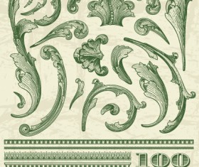 Vintage ornaments with borders green vector