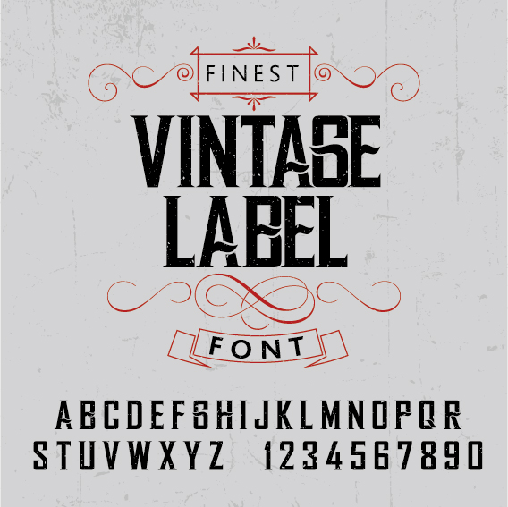 Vintage style alphabet and numbers vector material